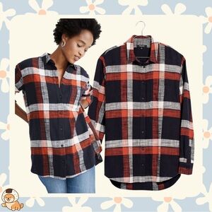 Madewell Oversized Ex-Boyfriend Shirt in Charlie Check, Cinnamon, Sz Sm